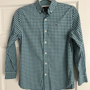 Kids Vineyard Vines Gingham Button Down Long Sleeve Whale Shirt Medium (12-14)